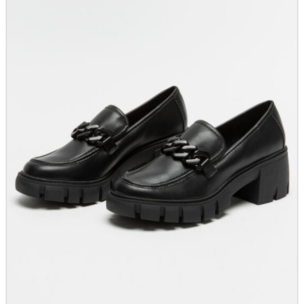 Madden Girl Black Chunky Chain Platform Loafers